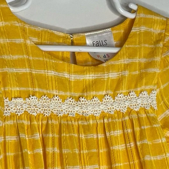 Falls Creek Kids Yellow Plaid Dress White Lace Peasant Cotton Dress size 3T - Picture 3 of 12